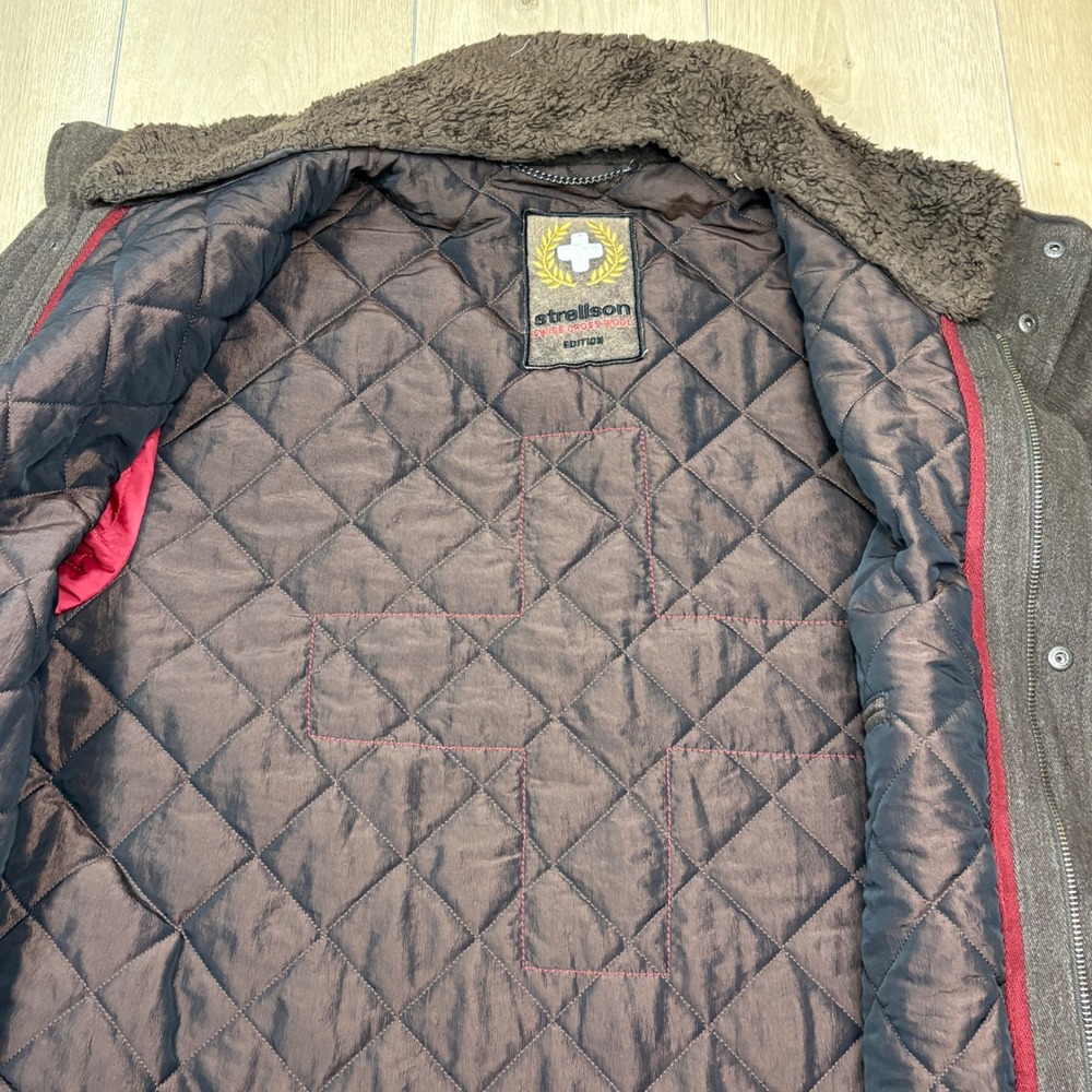 Strellson Swiss Cross Wool Edition Men Brown Field Jacket Quilted Utility 54 XXL - Picture 3 of 12
